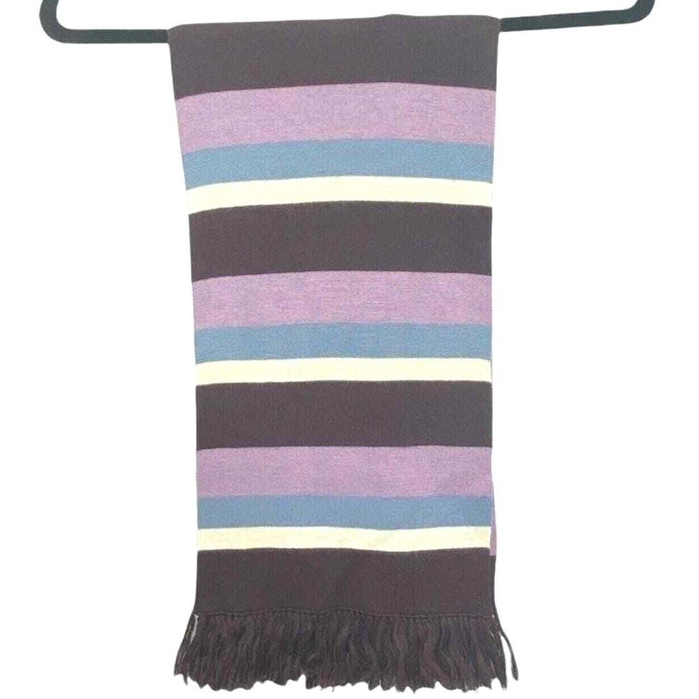 Ann Taylor Striped Knit Scarf Purple Multi Fringed Winter Wrap Neck Warmer‎